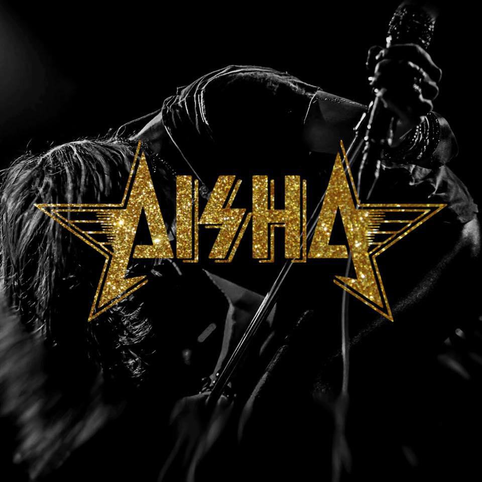 A black and gold logo with a person holding a guitar.